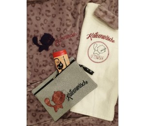 Stickserie ITH - Katzenwäsche Tasche & Abschmink Pad & Waschlappen